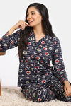 Zivame Print Fusion Knit Poly Pyjama Set - Medivel Blue — thumbnail 1